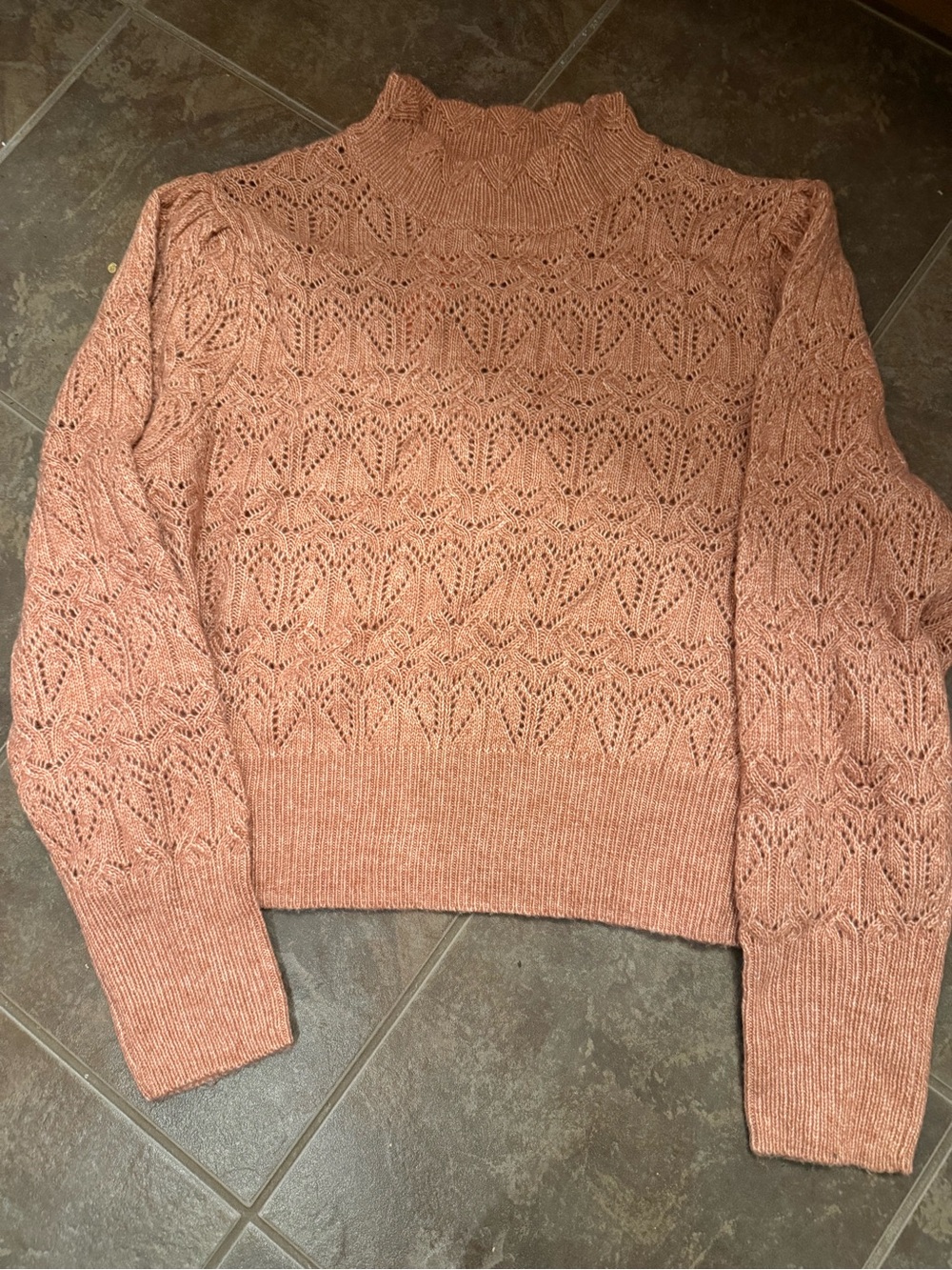fresh Rose Pink Lace Knit Mock Neck Sweater